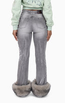 Smoke Rise Faux Fur Trim Denim Pants - Moonbeam Grey - view 4