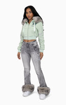 Smoke Rise Faux Fur Trim Denim Pants - Moonbeam Grey