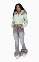 Smoke Rise Faux Fur Trim Denim Pants - Moonbeam Grey - view 5