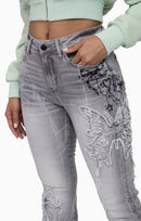 Smoke Rise Faux Fur Trim Denim Pants - Moonbeam Grey - view 6