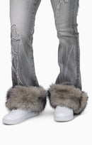 Smoke Rise Faux Fur Trim Denim Pants - Moonbeam Grey - view 7