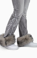 Smoke Rise Faux Fur Trim Denim Pants - Moonbeam Grey - view 8