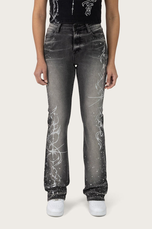Smoke Rise High Rise Rhinestone Jeans - Orca Black - view 2