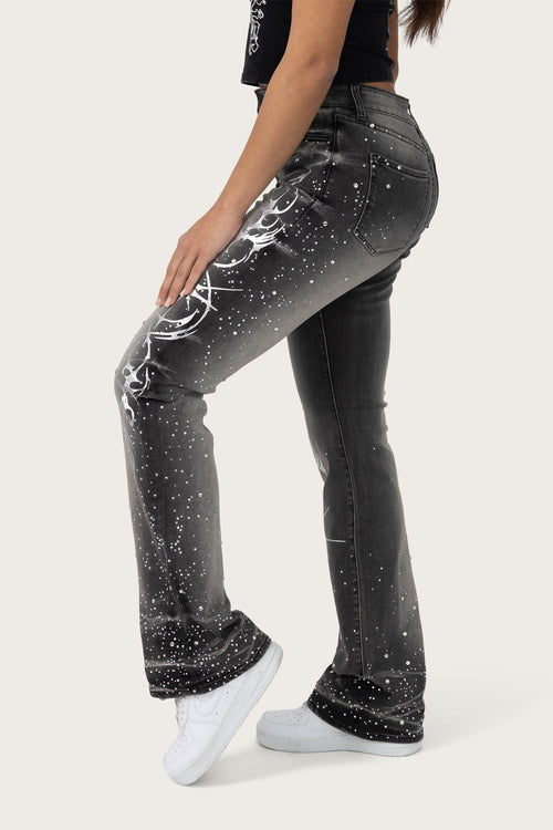 Smoke Rise High Rise Rhinestone Jeans - Orca Black - view 3