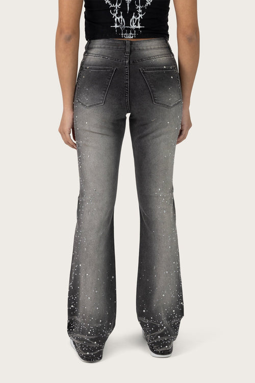 Smoke Rise High Rise Rhinestone Jeans - Orca Black - view 4