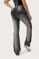 Smoke Rise High Rise Rhinestone Jeans - Orca Black - view 7
