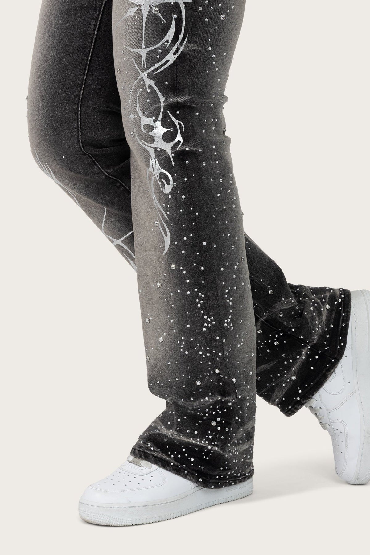 Smoke Rise High Rise Rhinestone Jeans - Orca Black - view 8