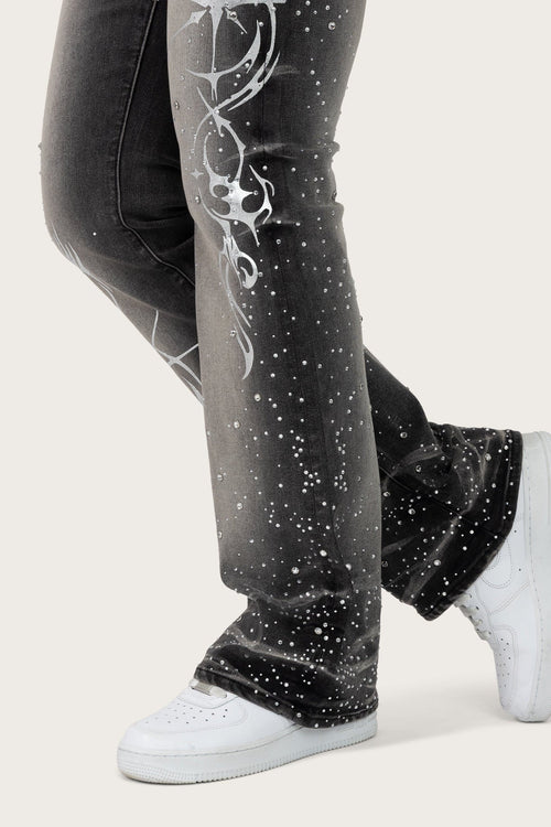 Smoke Rise High Rise Rhinestone Jeans - Orca Black - view 8