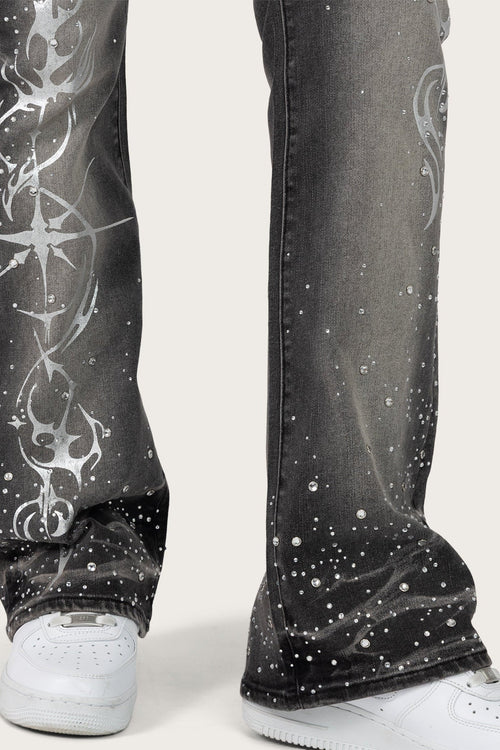 Smoke Rise High Rise Rhinestone Jeans - Orca Black - view 9