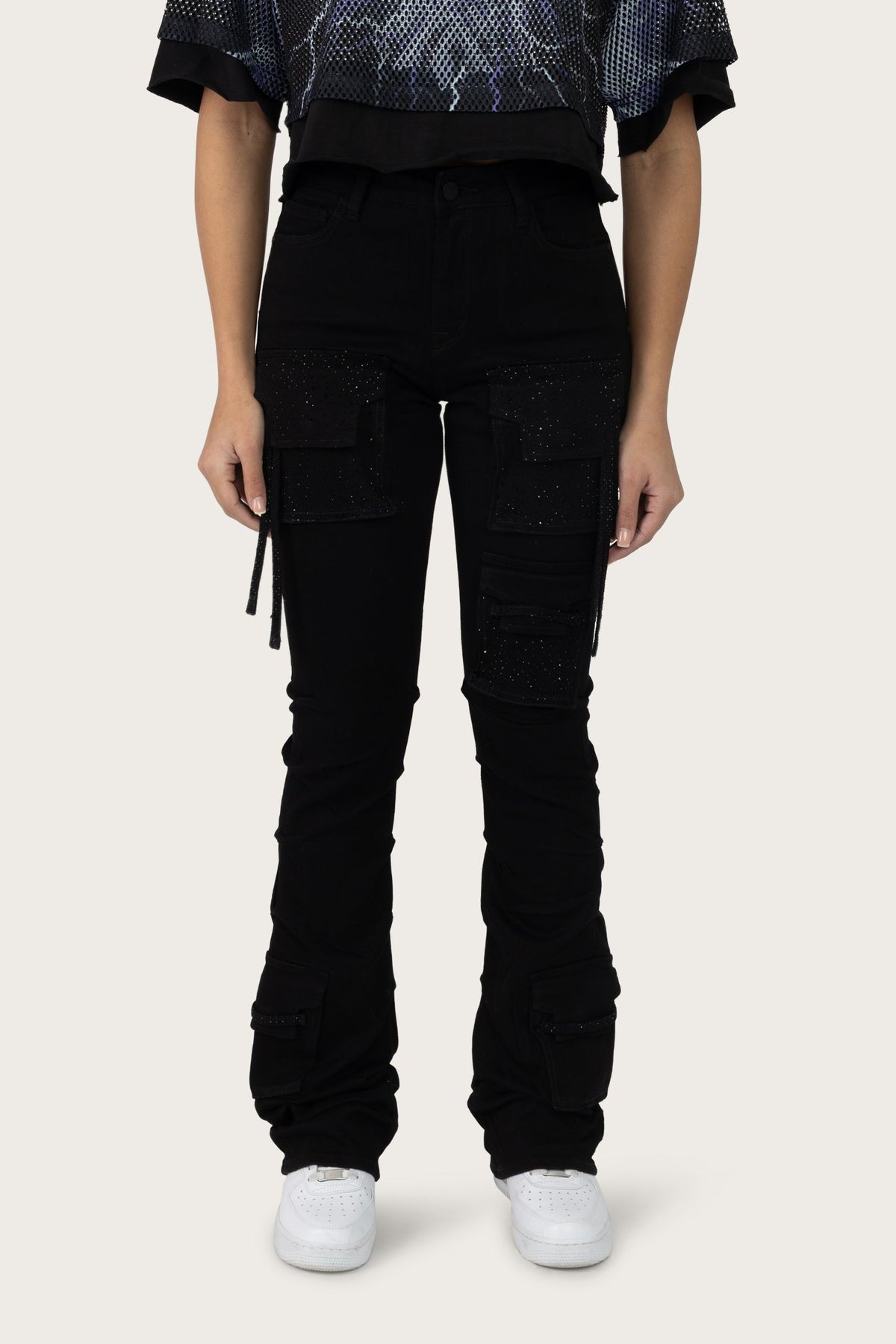 Smoke Rise High Rise Stacked W/ Pinching Jeans - Deep Black - view 2