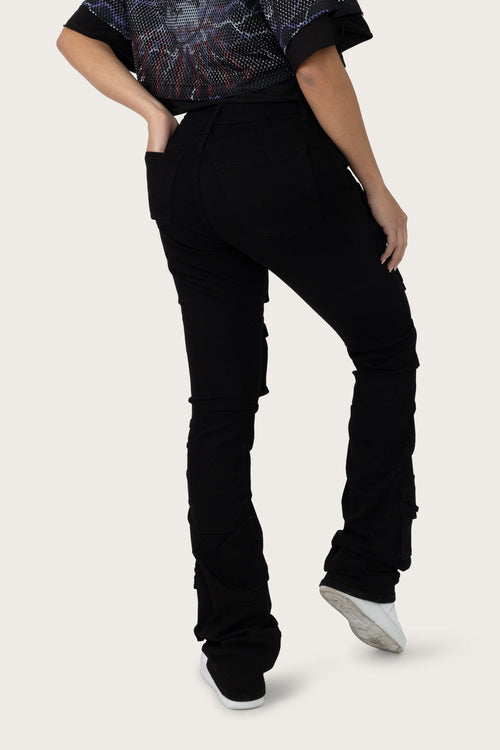 Smoke Rise High Rise Stacked W/ Pinching Jeans - Deep Black - view 5