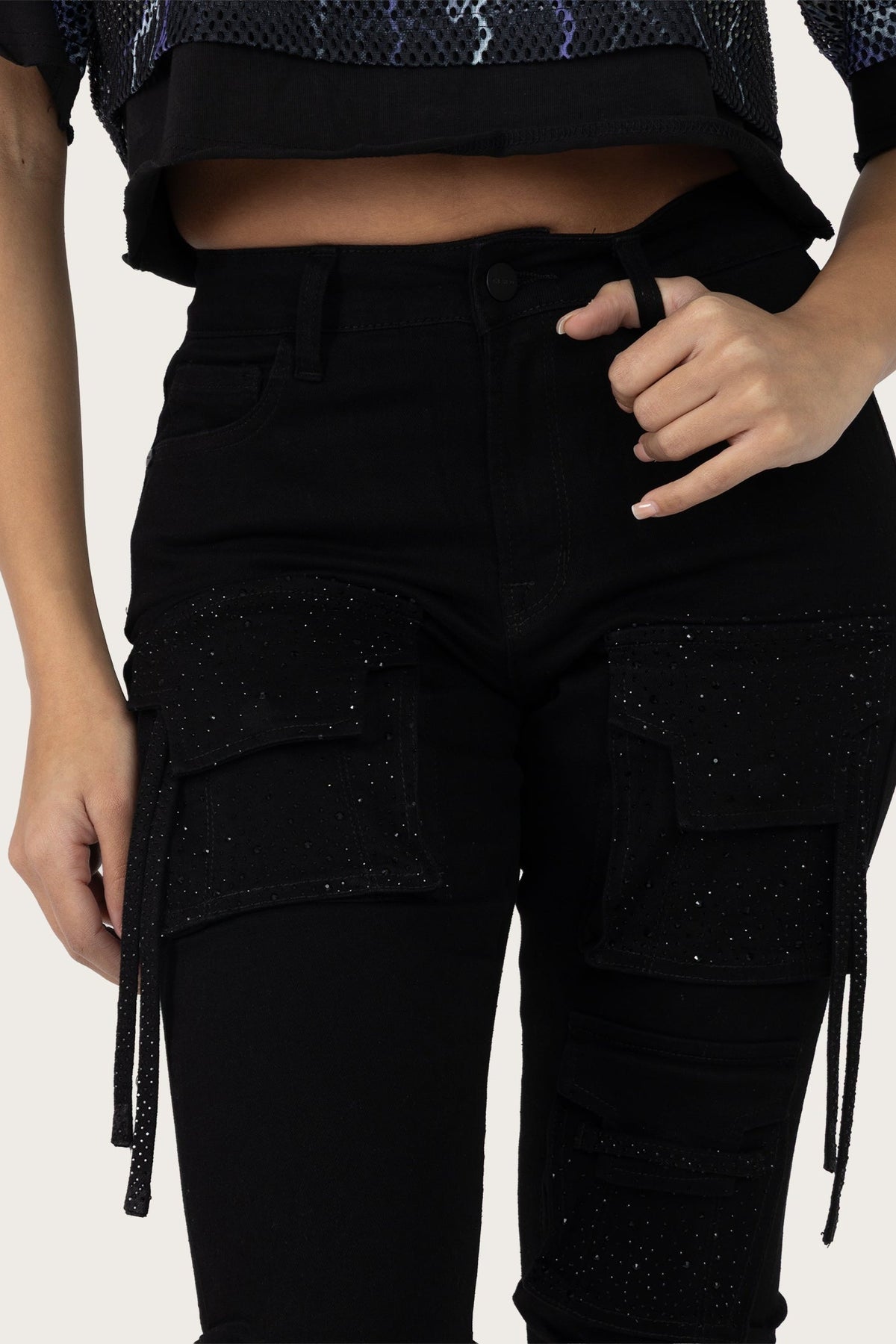 Smoke Rise High Rise Stacked W/ Pinching Jeans - Deep Black - view 7