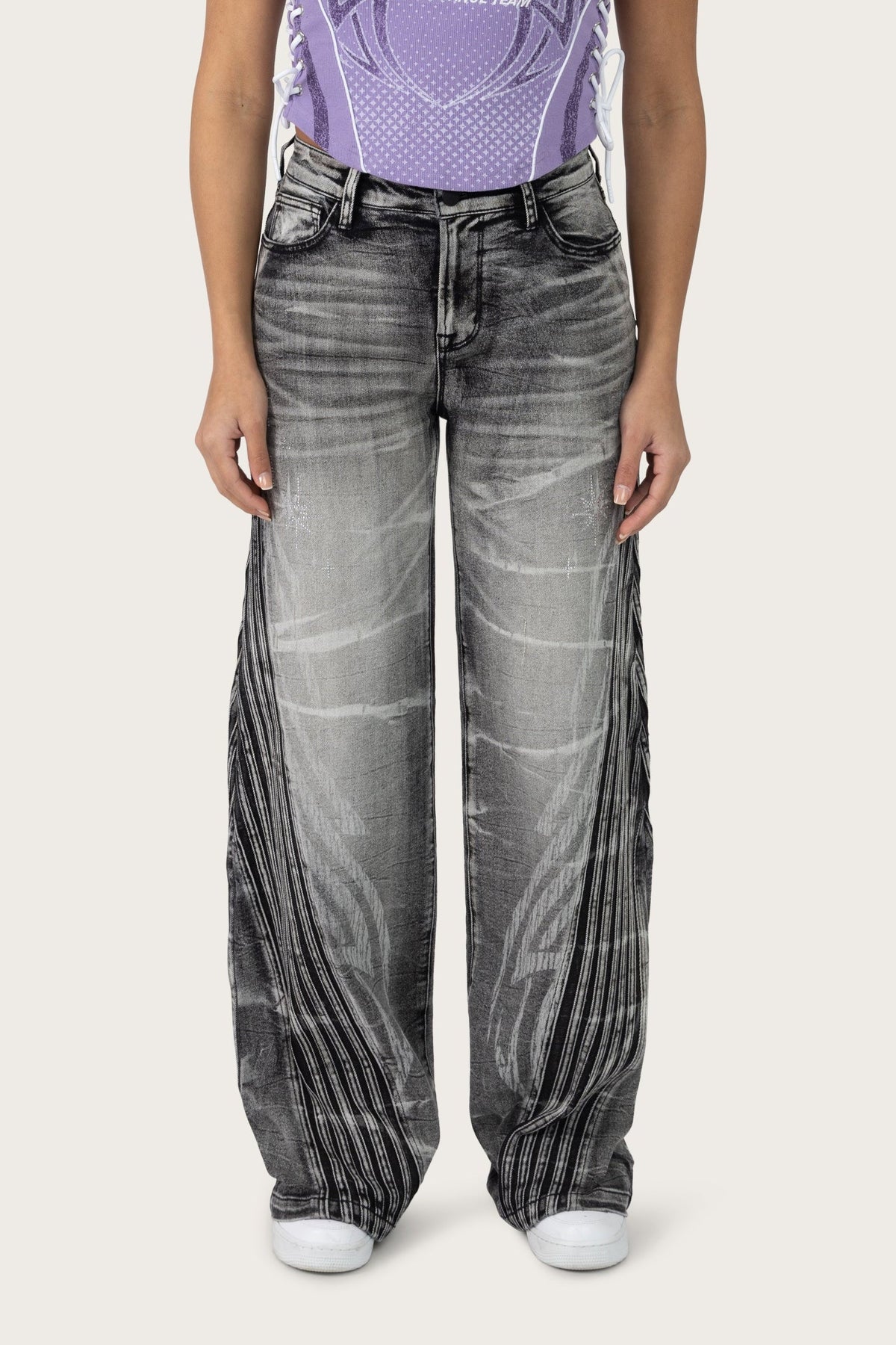 Smoke Rise Printed Wide Leg Jeans - Crystal Black - view 2