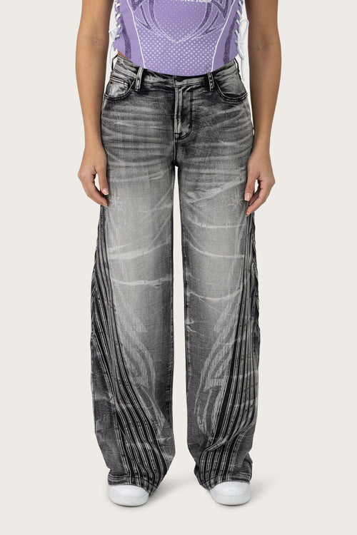 Smoke Rise Printed Wide Leg Jeans - Crystal Black - view 2