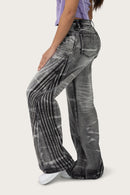 Smoke Rise Printed Wide Leg Jeans - Crystal Black - view 3