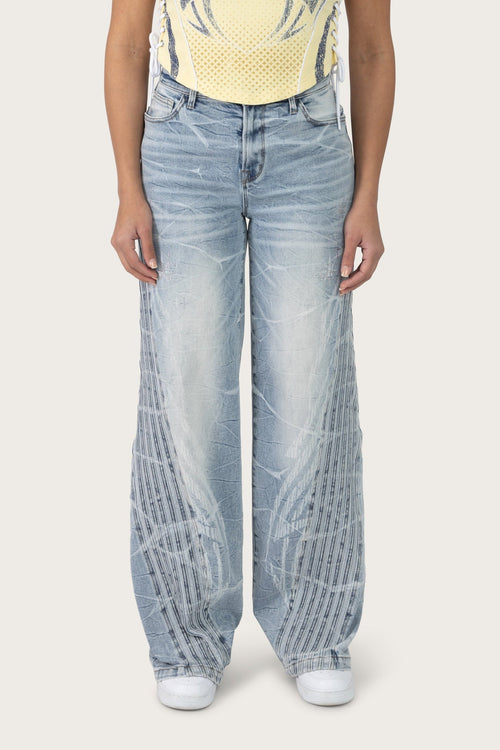 Smoke Rise Printed Wide Leg Jeans - Romero Blue - view 2