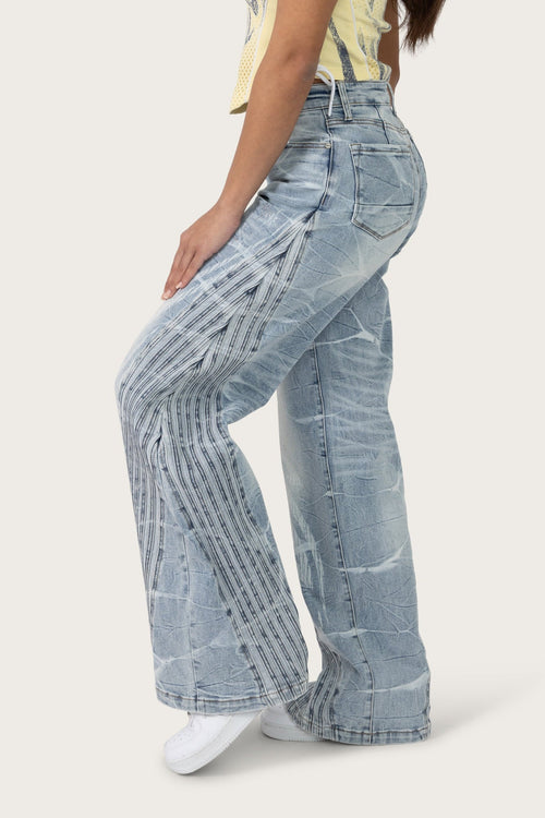 Smoke Rise Printed Wide Leg Jeans - Romero Blue - view 3