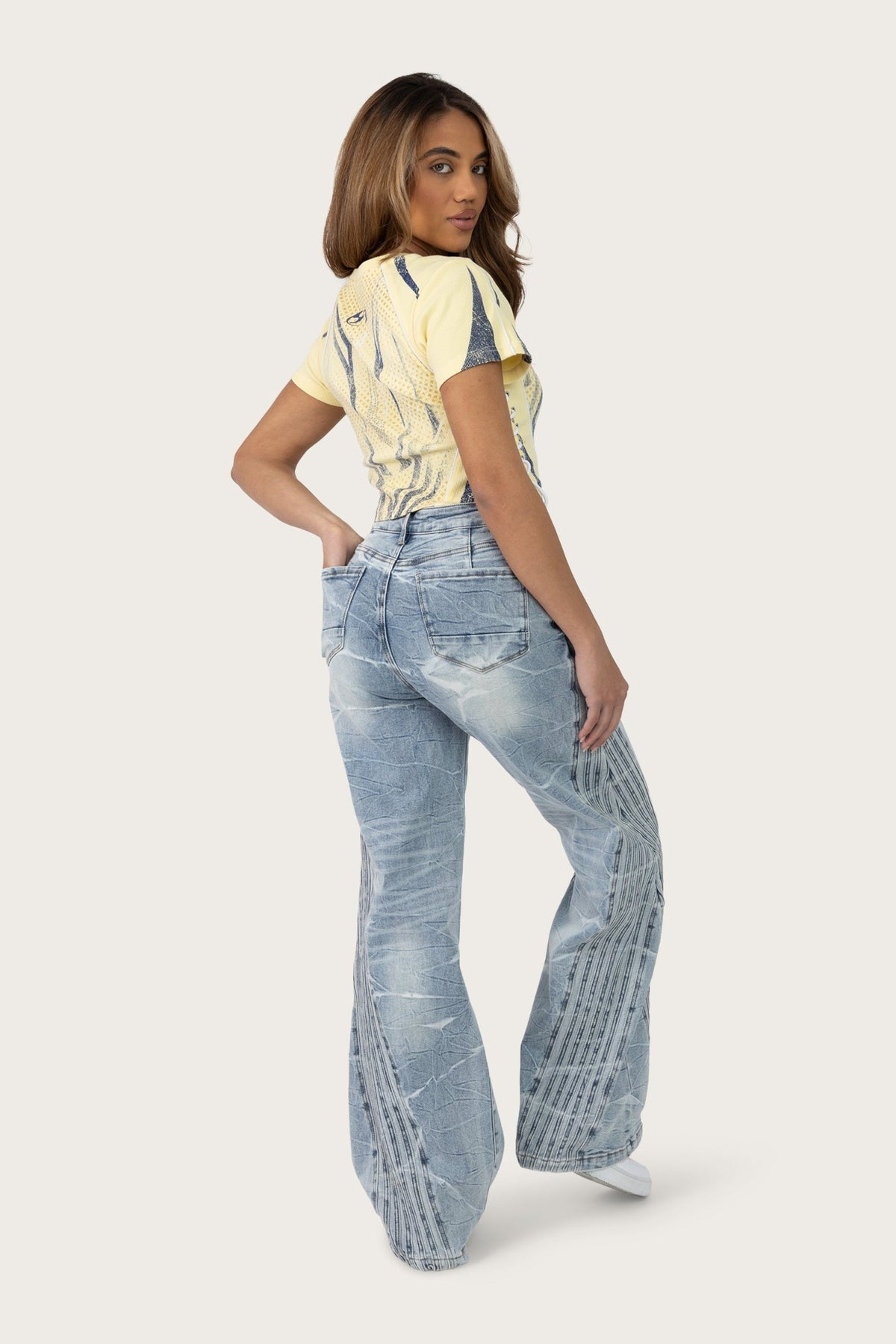 Smoke Rise Printed Wide Leg Jeans - Romero Blue - view 5