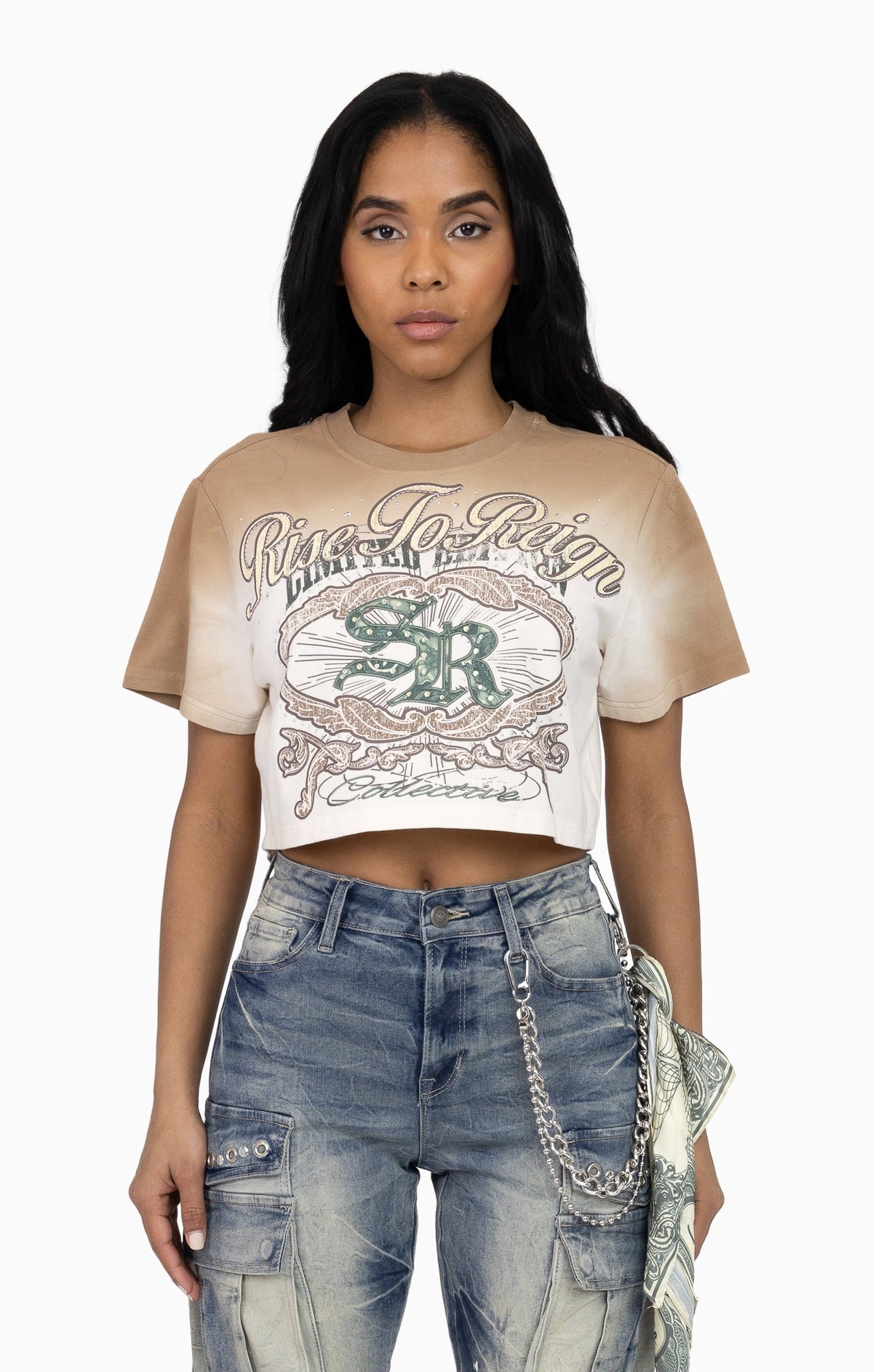 Smoke Rise Puff Print Embellished Tee - Dune