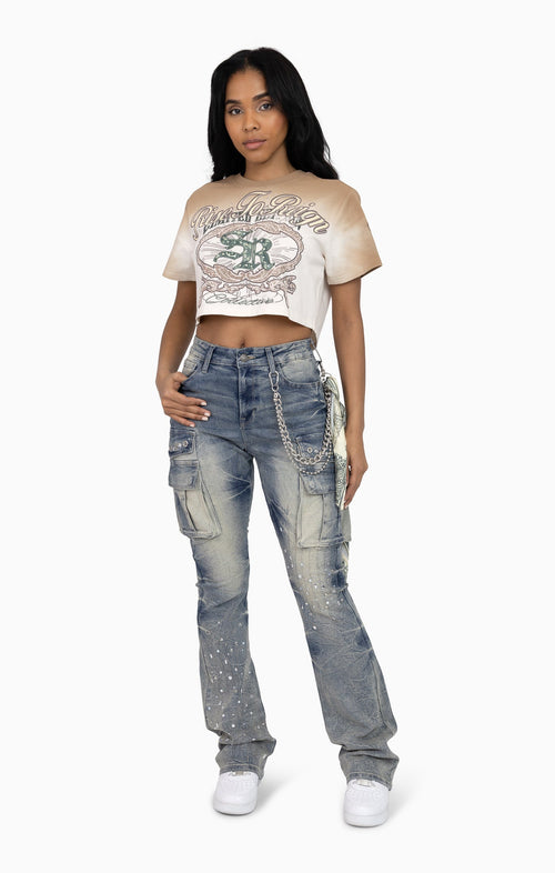Smoke Rise Puff Print Embellished Tee - Dune - view 5