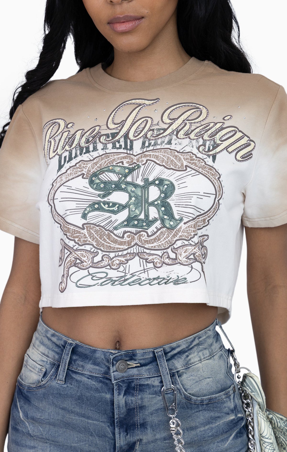 Smoke Rise Puff Print Embellished Tee - Dune - view 7