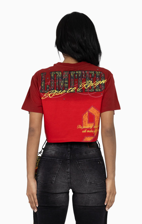 Smoke Rise Puff Print Embellished Tee - True Red - view 3