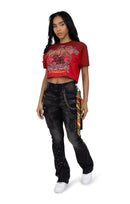 Smoke Rise Puff Print Embellished Tee - True Red - view 6