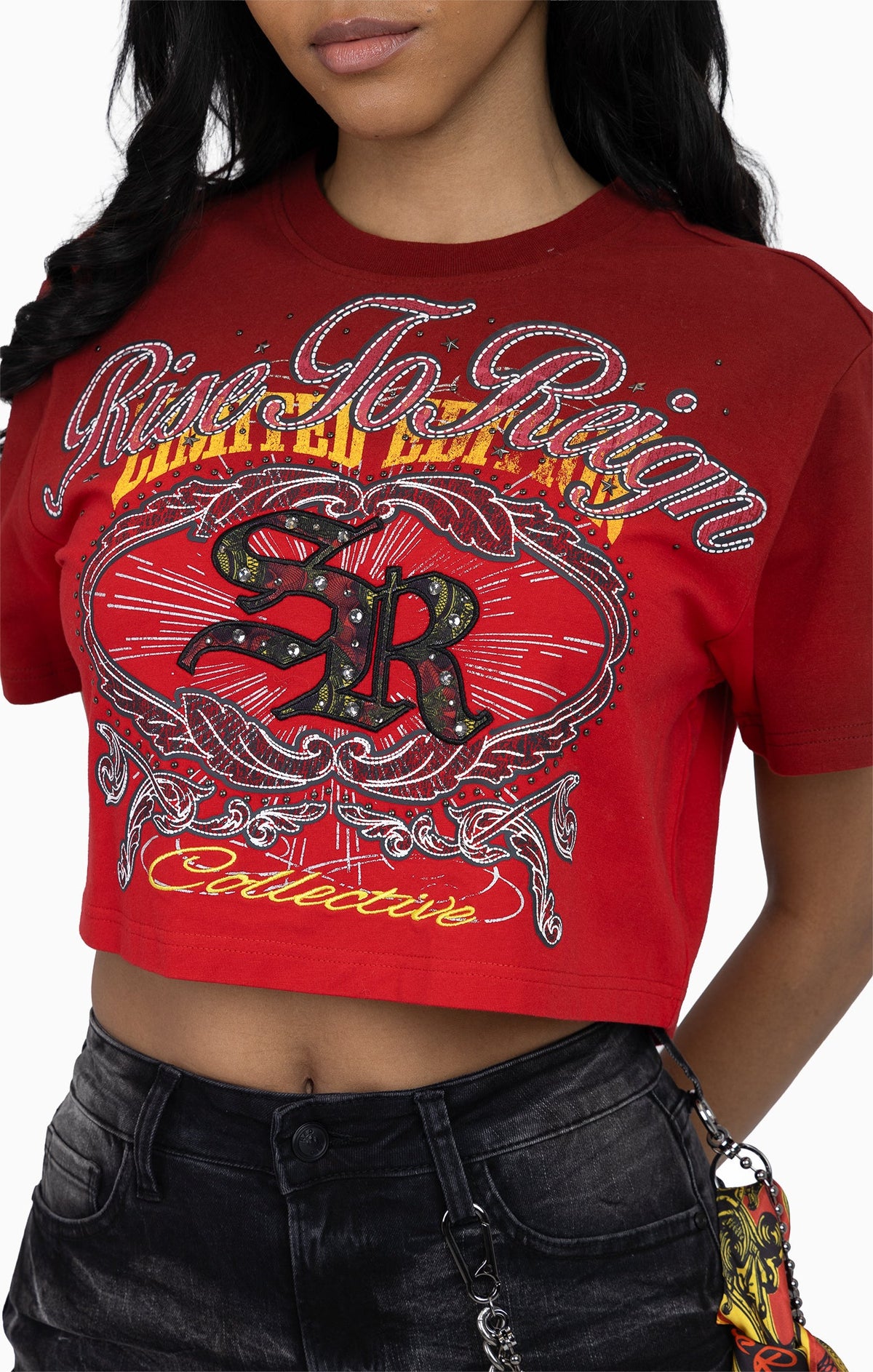 Smoke Rise Puff Print Embellished Tee - True Red - view 7