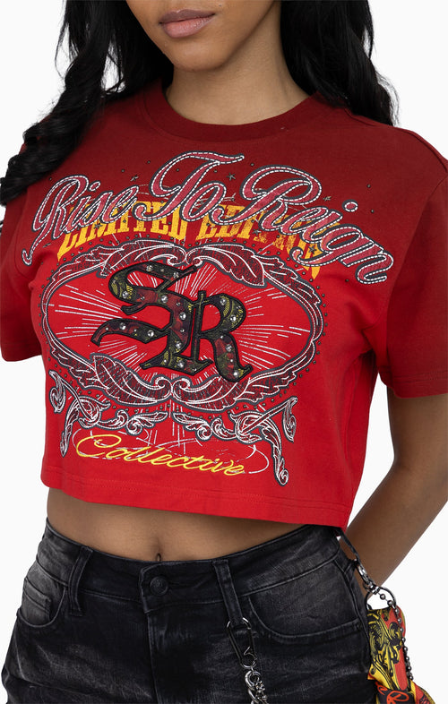 Smoke Rise Puff Print Embellished Tee - True Red - view 7