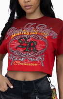 Smoke Rise Puff Print Embellished Tee - True Red - view 8