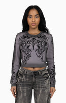 Smoke Rise Embellished Ribbed Long Sleeve - December Sky