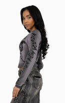 Smoke Rise Embellished Ribbed Long Sleeve - December Sky - view 2