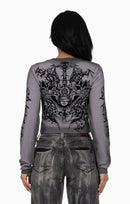 Smoke Rise Embellished Ribbed Long Sleeve - December Sky - view 3