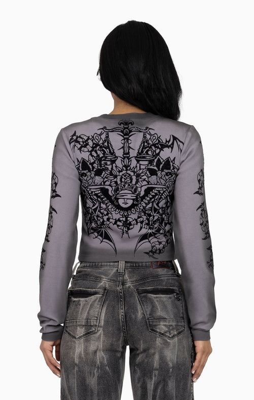 Smoke Rise Embellished Ribbed Long Sleeve - December Sky - view 3