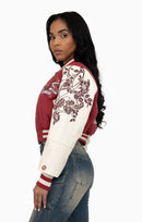 Smoke Rise Embroidered Embellished Varsity Jacket - Earth Red - view 2