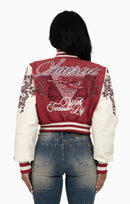 Smoke Rise Embroidered Embellished Varsity Jacket - Earth Red - view 3