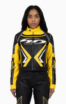 Smoke Rise PU Leather Embellished Varsity Jacket - Solar Power