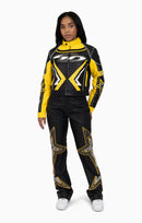 Smoke Rise PU Leather Embellished Varsity Jacket - Solar Power - view 5