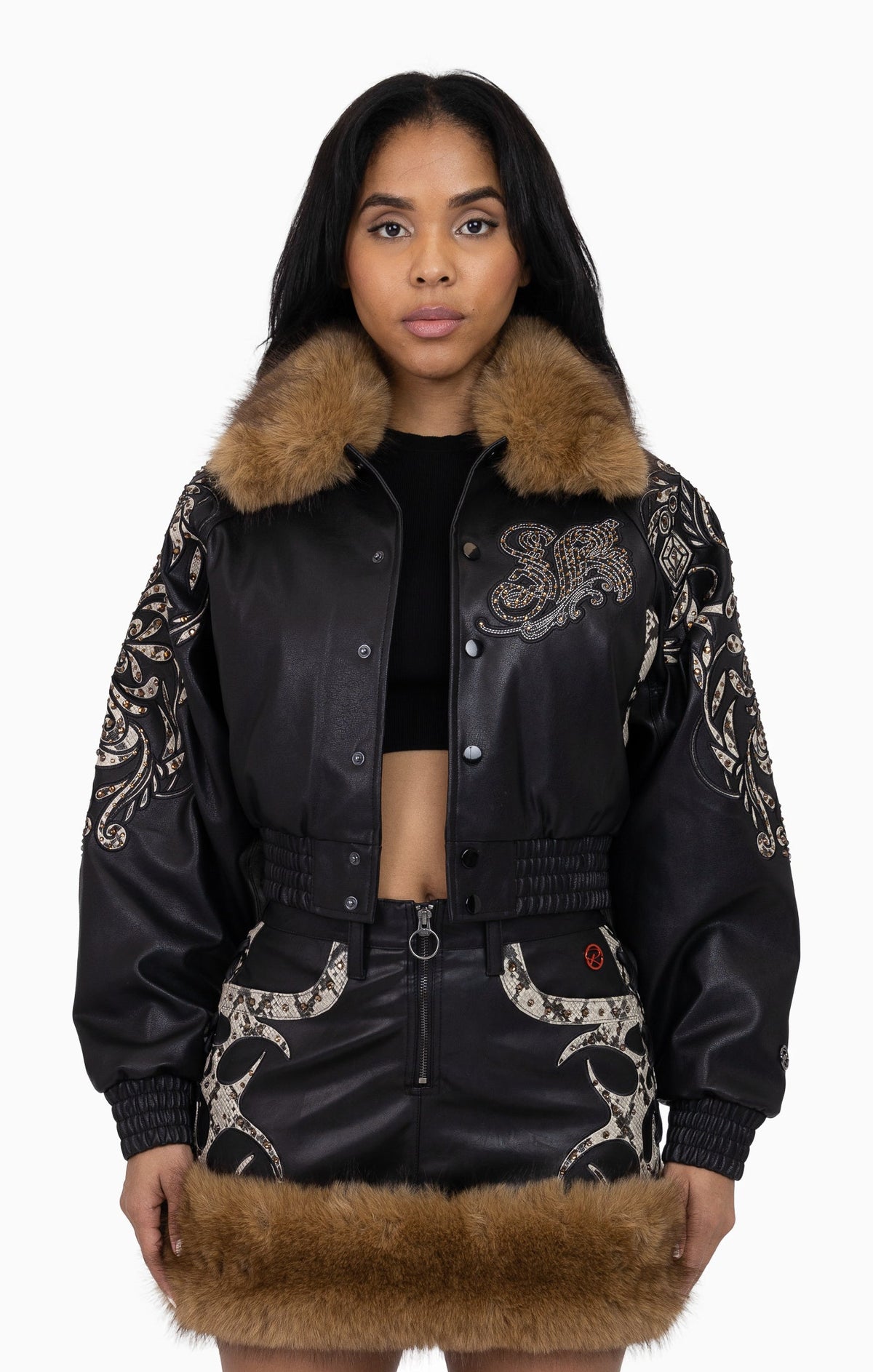 Smoke Rise Python Patch PU Jacket - Black