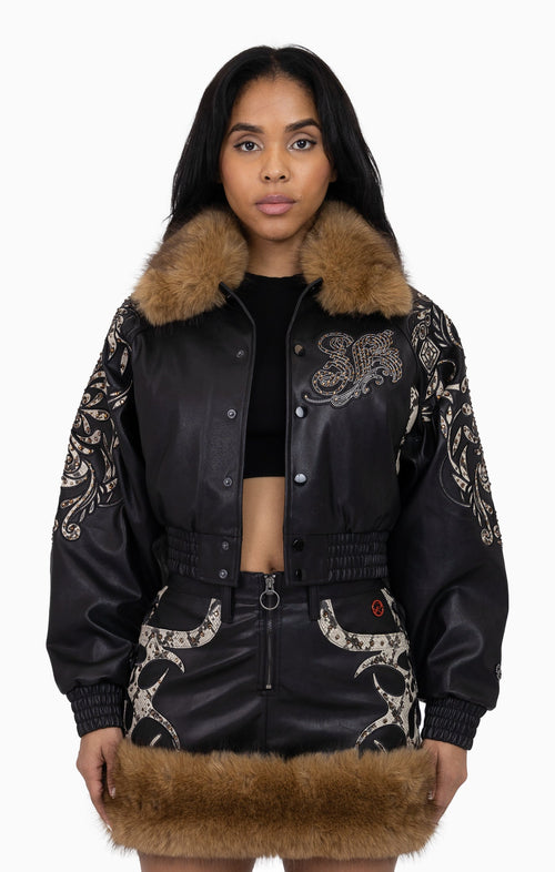 Smoke Rise Python Patch PU Jacket - Black