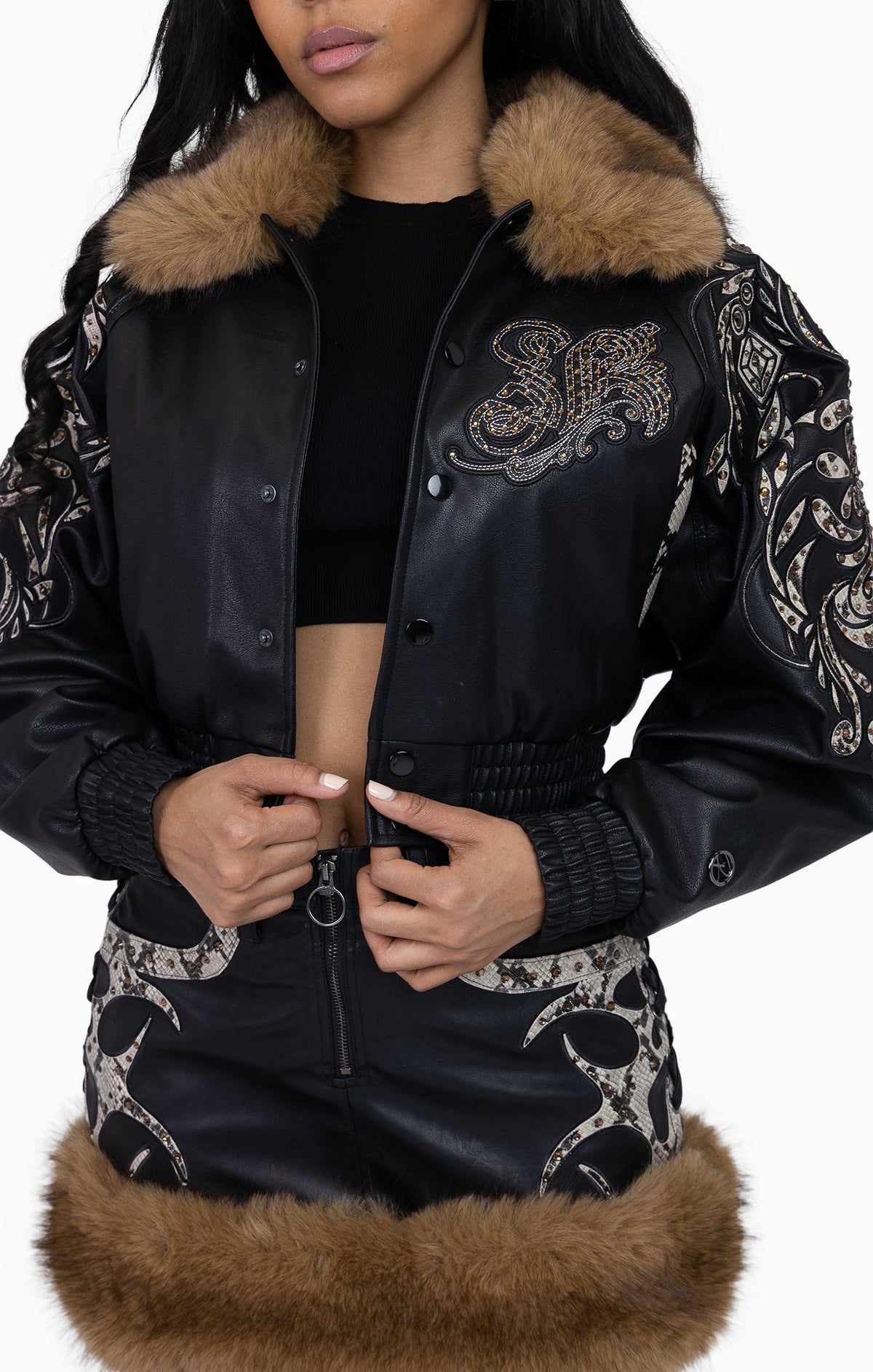 Smoke Rise Python Patch PU Jacket - Black - view 7