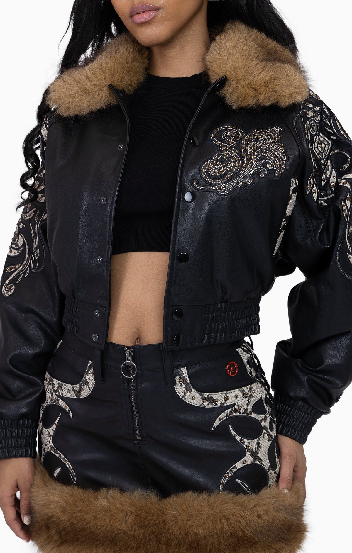 Smoke Rise Python Patch PU Jacket - Black - view 6