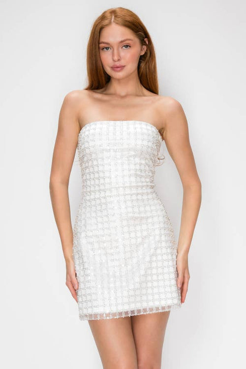 Strapless Beaded Lace Up Mini Dress — view 3