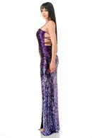 Sequined Lace Up Back High Slit Maxi Dress - view 8