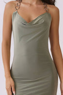 Metal O Ring Trim Cowl Neck Midi Dress — view 4