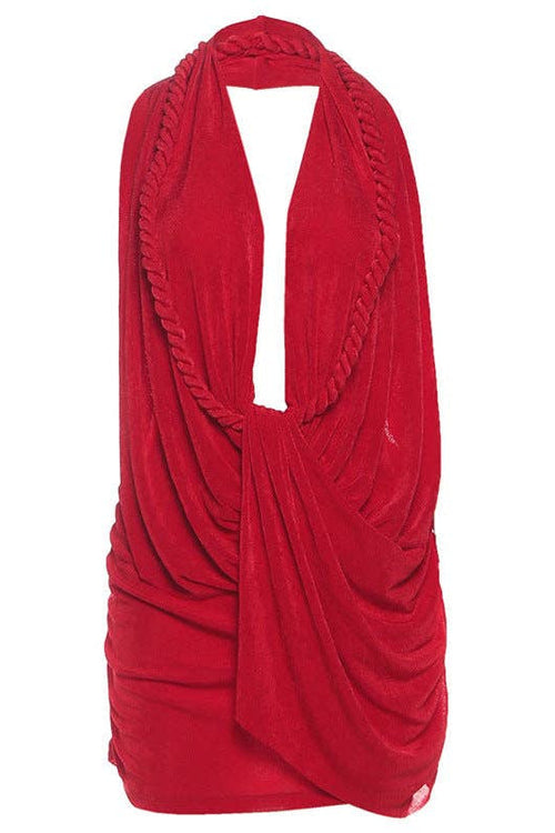 Sexy Deep V Neck Halter Backless Bodycon Mini Dress - view 3