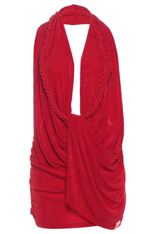 Sexy Deep V Neck Halter Backless Bodycon Mini Dress - view 3