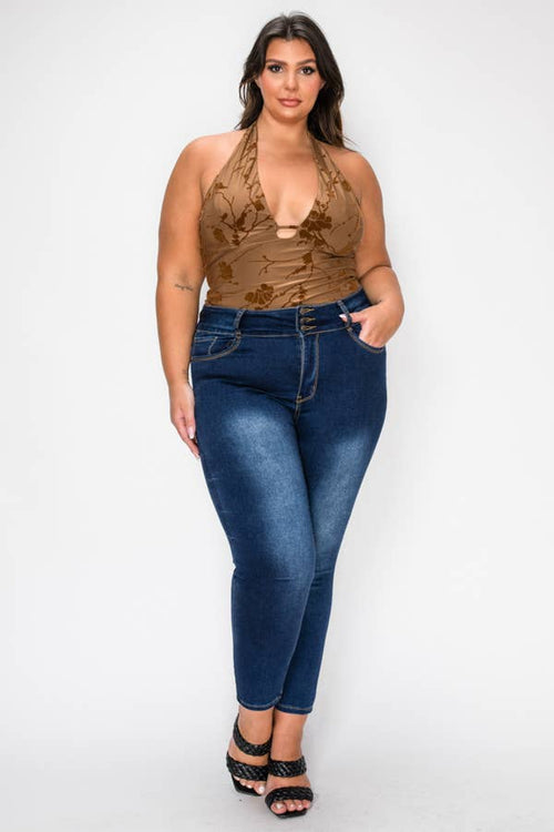 Knit Patterned Print Halter Bodysuit — view 3