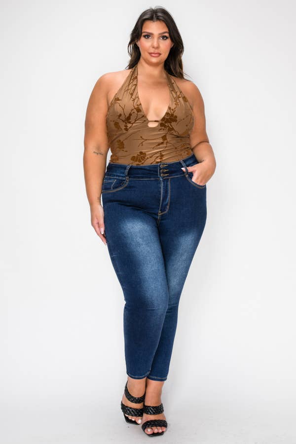 Knit Patterned Print Halter Bodysuit — view 3