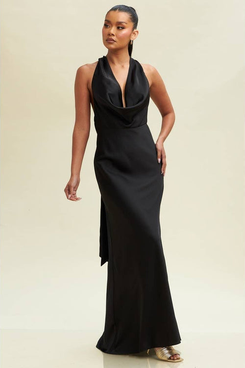 Solid Satin Halter Maxi - view 2